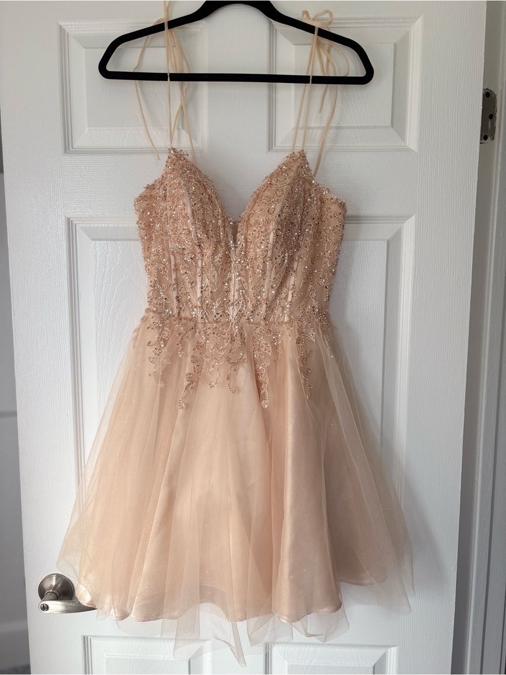 Stunning champagne/nude tulle HOCO/Prom dress from Nox Anabel Size 8 (Medium)
